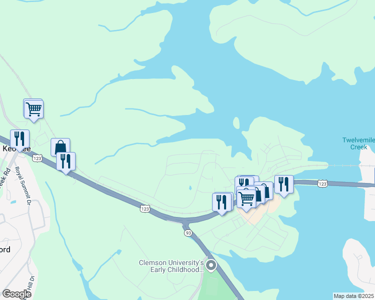 map of restaurants, bars, coffee shops, grocery stores, and more near 322 Harts Cove Way in Seneca