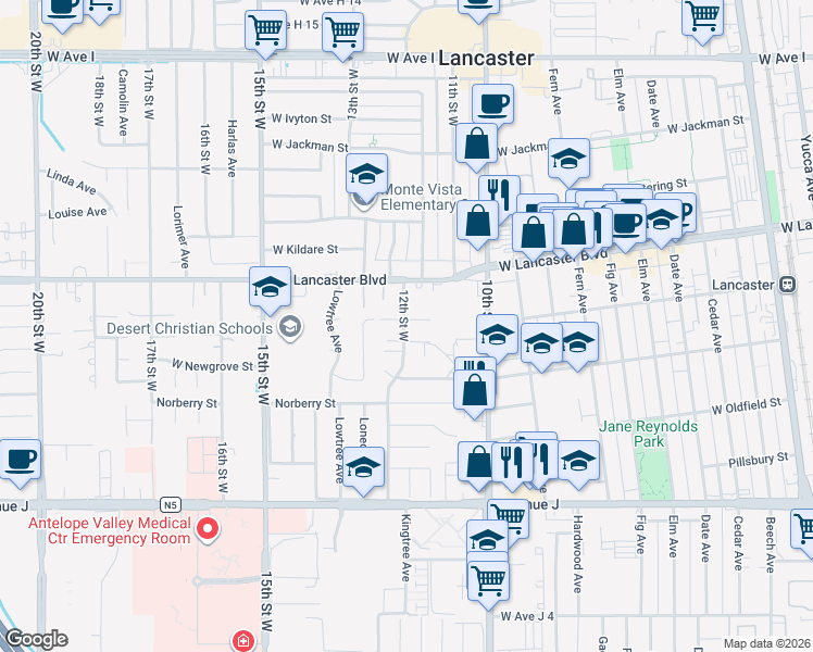 map of restaurants, bars, coffee shops, grocery stores, and more near 1202 West Lumber Street in Lancaster