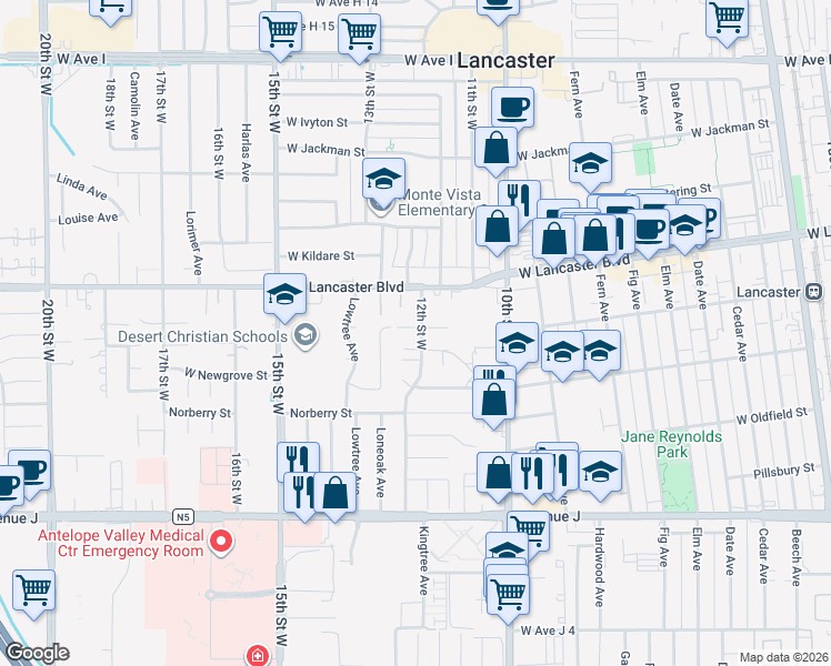 map of restaurants, bars, coffee shops, grocery stores, and more near 1202 West Lumber Street in Lancaster