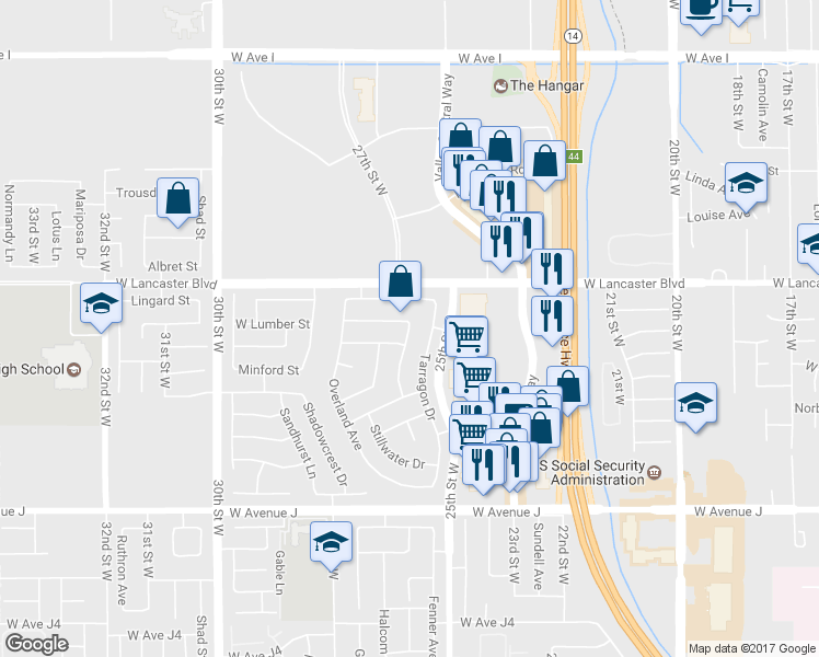 map of restaurants, bars, coffee shops, grocery stores, and more near West Lumber Street in Del Sur