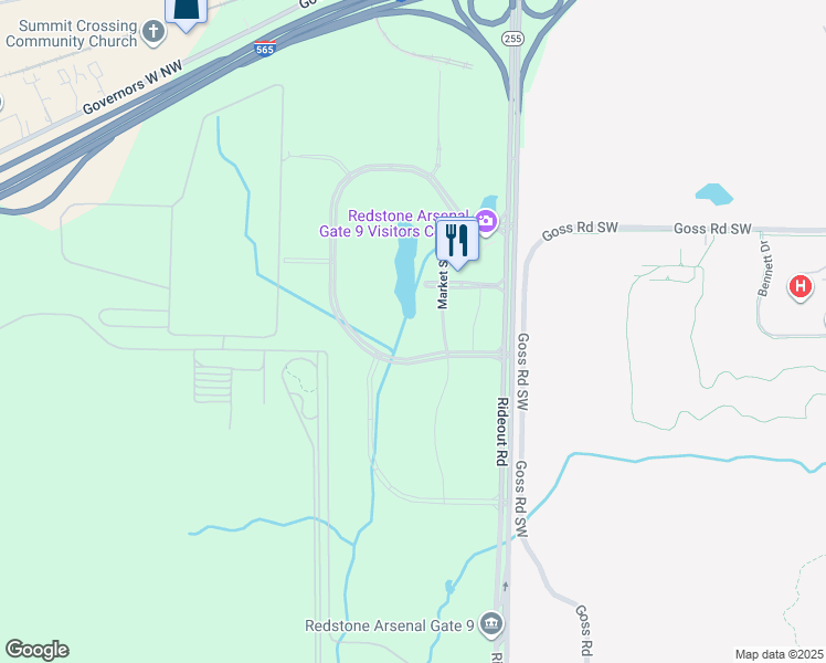 map of restaurants, bars, coffee shops, grocery stores, and more near 6500 Redstone Gateway Southwest in Huntsville