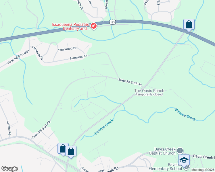 map of restaurants, bars, coffee shops, grocery stores, and more near 1310 Davis Mill Road in Seneca