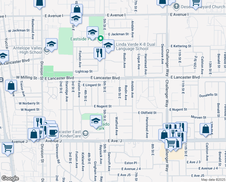 map of restaurants, bars, coffee shops, grocery stores, and more near 527 East Newgrove Street in Lancaster