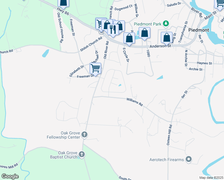 map of restaurants, bars, coffee shops, grocery stores, and more near 1006 Williams Road in Piedmont