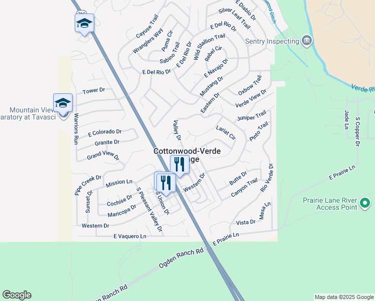 map of restaurants, bars, coffee shops, grocery stores, and more near in Cottonwood-Verde Village