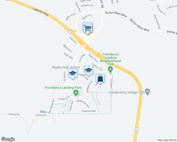 map of restaurants, bars, coffee shops, grocery stores, and more near 526 Mars Avenue in Lompoc