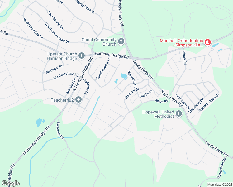 map of restaurants, bars, coffee shops, grocery stores, and more near 308 Clairhill Court in Simpsonville