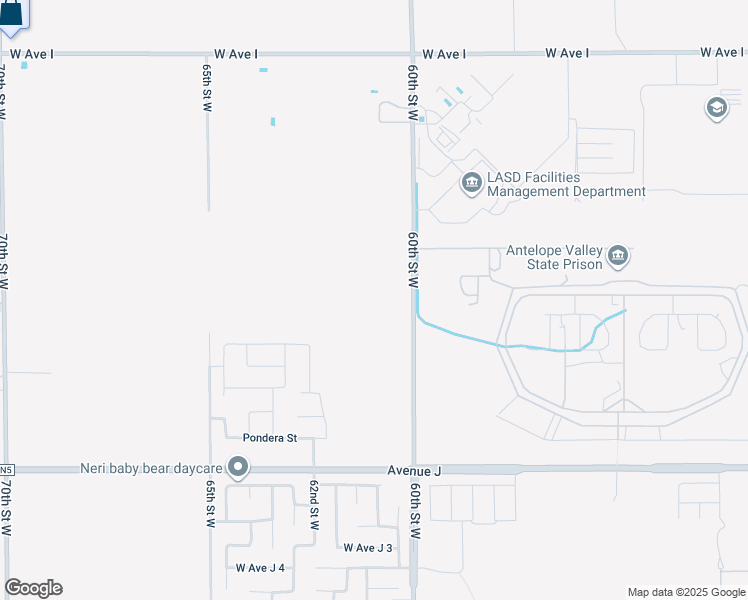 map of restaurants, bars, coffee shops, grocery stores, and more near 60th Street West in Lancaster