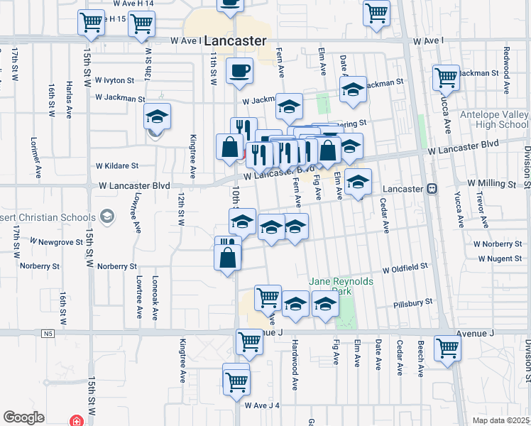 map of restaurants, bars, coffee shops, grocery stores, and more near 858 West Milling Street in Lancaster