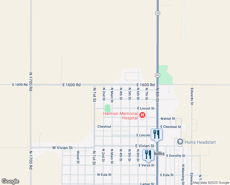 map of restaurants, bars, coffee shops, grocery stores, and more near 104 East Mulberry Street in Hollis