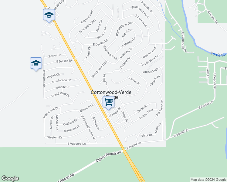 map of restaurants, bars, coffee shops, grocery stores, and more near 2459 South Mountain View Drive in Cottonwood