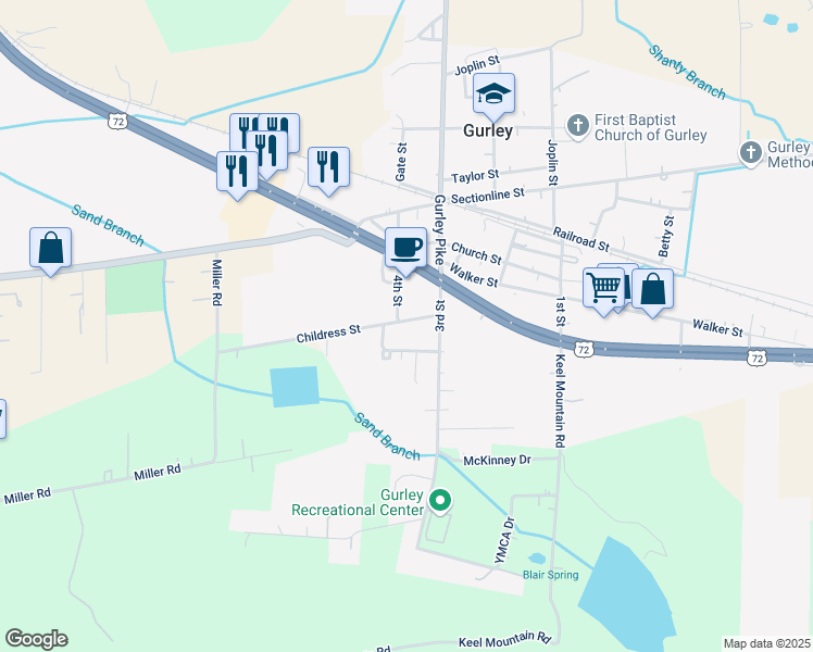 map of restaurants, bars, coffee shops, grocery stores, and more near 130 Childress Street in Gurley