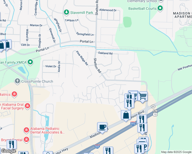 map of restaurants, bars, coffee shops, grocery stores, and more near 365 Shelton Road in Madison
