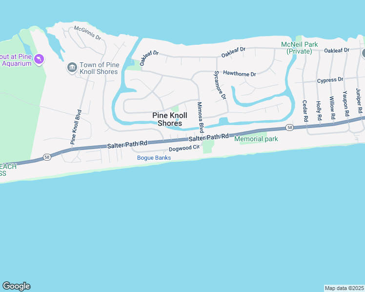 map of restaurants, bars, coffee shops, grocery stores, and more near 110 Dogwood Cir in Pine Knoll Shores