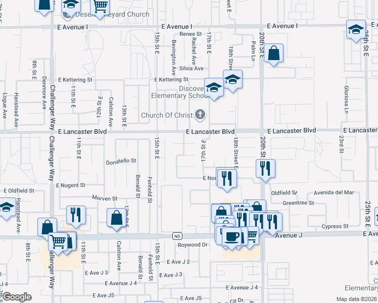 map of restaurants, bars, coffee shops, grocery stores, and more near 1607 East Newgrove Street in Lancaster