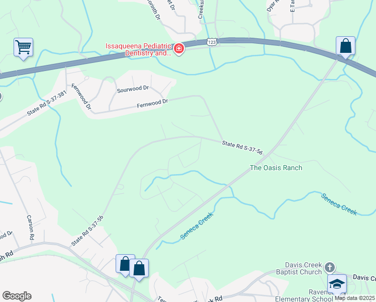 map of restaurants, bars, coffee shops, grocery stores, and more near 20 Pelham Creek Drive in Seneca