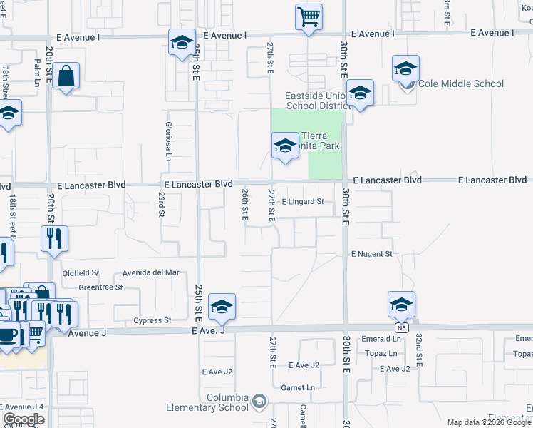 map of restaurants, bars, coffee shops, grocery stores, and more near in Hi Vista