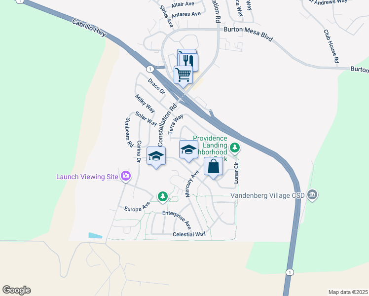 map of restaurants, bars, coffee shops, grocery stores, and more near 535 Mars Avenue in Lompoc