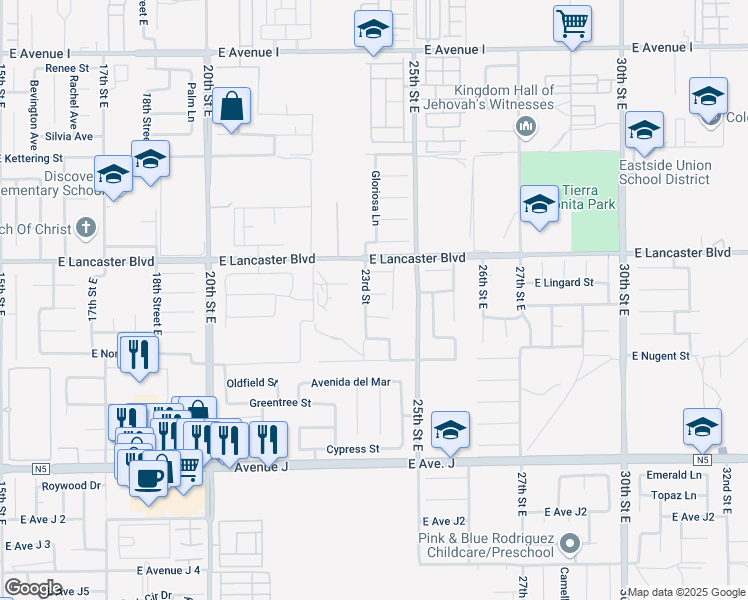 map of restaurants, bars, coffee shops, grocery stores, and more near 2308 East Newgrove Street in Lancaster