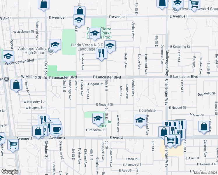 map of restaurants, bars, coffee shops, grocery stores, and more near 506 East Lingard Street in Lancaster