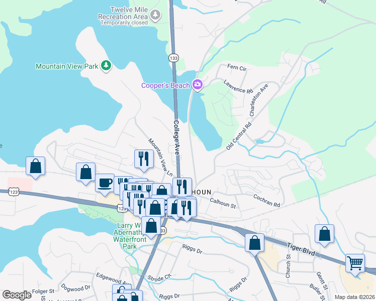 map of restaurants, bars, coffee shops, grocery stores, and more near 116 Clemson Street in Clemson