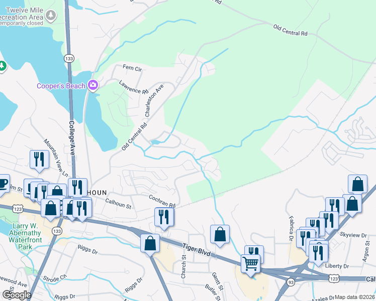 map of restaurants, bars, coffee shops, grocery stores, and more near 912 Georgetown Road in Clemson