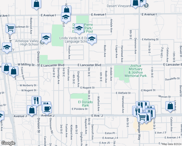 map of restaurants, bars, coffee shops, grocery stores, and more near 506 East Lingard Street in Lancaster