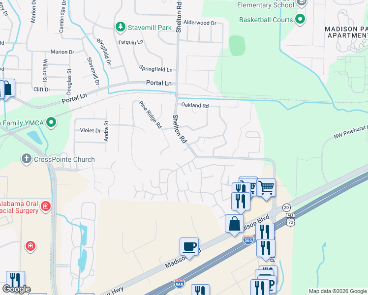 map of restaurants, bars, coffee shops, grocery stores, and more near 365 Shelton Road in Madison