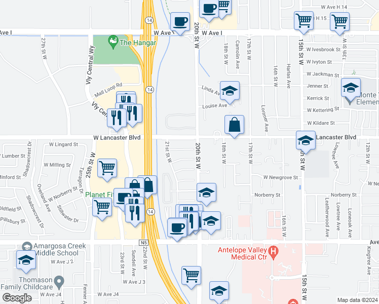 map of restaurants, bars, coffee shops, grocery stores, and more near 2018 West Lingard Street in Lancaster