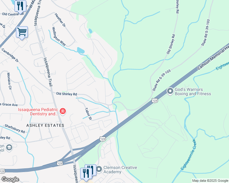 map of restaurants, bars, coffee shops, grocery stores, and more near 115 Lynwood Court in Central