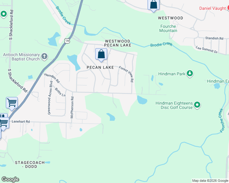 map of restaurants, bars, coffee shops, grocery stores, and more near 9201 Herndon Road in Little Rock
