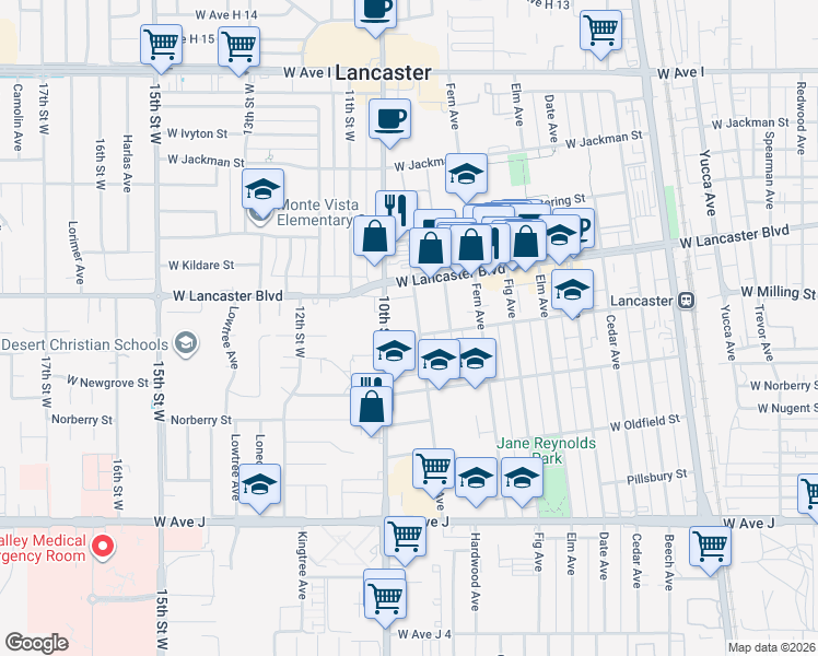 map of restaurants, bars, coffee shops, grocery stores, and more near in Lancaster
