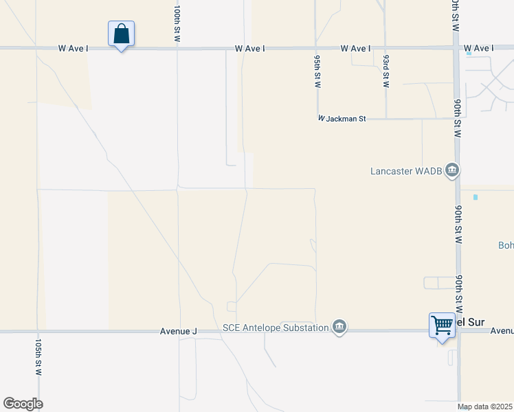 map of restaurants, bars, coffee shops, grocery stores, and more near 97th Street West in Lancaster