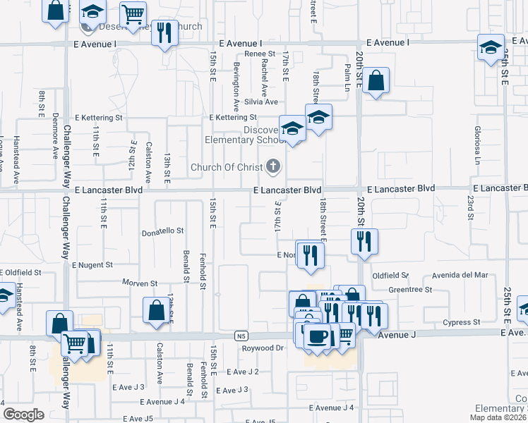 map of restaurants, bars, coffee shops, grocery stores, and more near 1620 East Lingard Street in Lancaster
