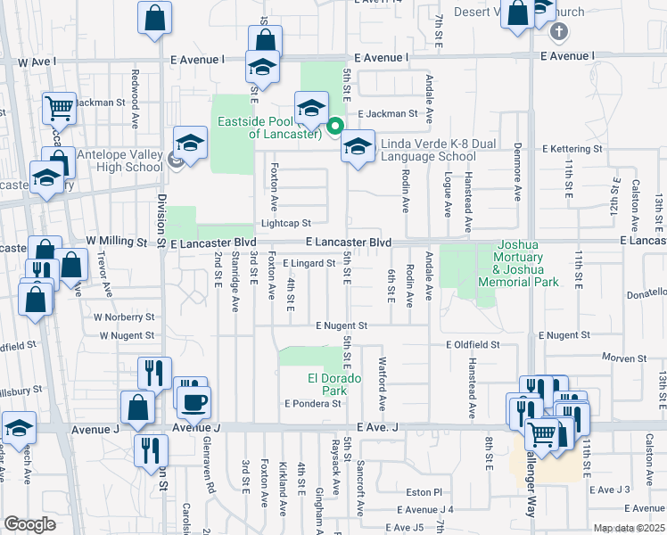 map of restaurants, bars, coffee shops, grocery stores, and more near 458 East Lingard Street in Lancaster