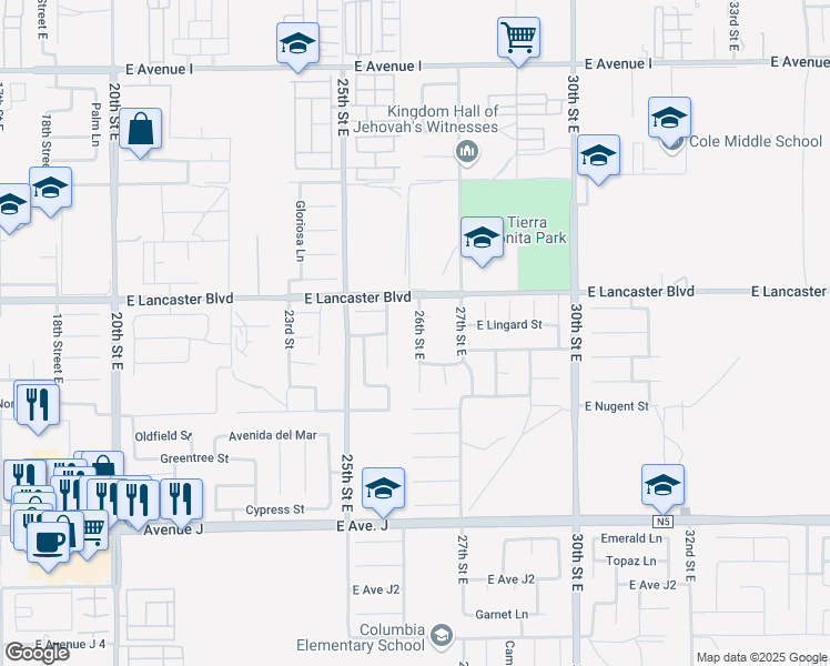 map of restaurants, bars, coffee shops, grocery stores, and more near 2710 East Lingard Street in Lancaster
