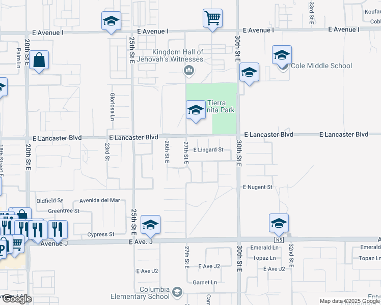 map of restaurants, bars, coffee shops, grocery stores, and more near 2710 East Lingard Street in Lancaster