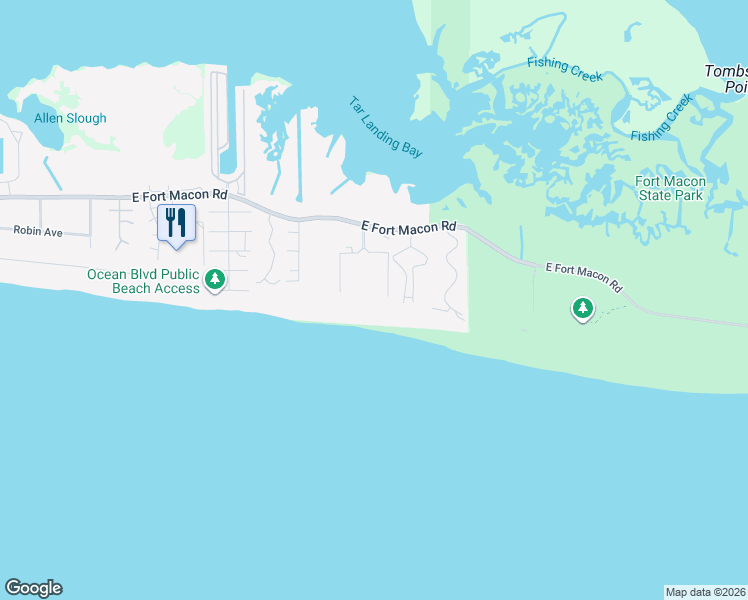 map of restaurants, bars, coffee shops, grocery stores, and more near 1904 East Fort Macon Road in Atlantic Beach