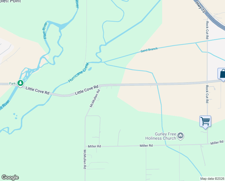 map of restaurants, bars, coffee shops, grocery stores, and more near 781 Little Cove Road in Gurley