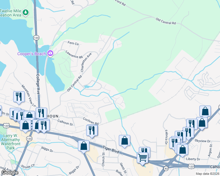 map of restaurants, bars, coffee shops, grocery stores, and more near 913 Georgetown Road in Clemson