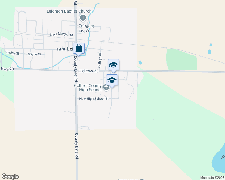 map of restaurants, bars, coffee shops, grocery stores, and more near 2200 High School Street in Leighton