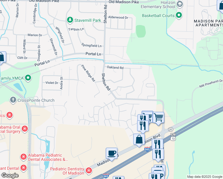 map of restaurants, bars, coffee shops, grocery stores, and more near 384 Shelton Road in Madison