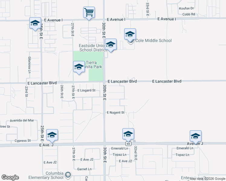map of restaurants, bars, coffee shops, grocery stores, and more near 3033 Via De Flores in Lancaster