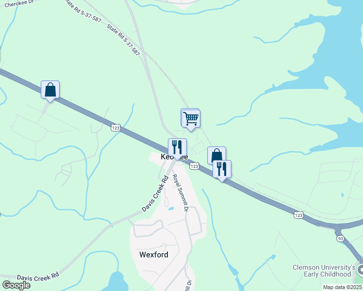 map of restaurants, bars, coffee shops, grocery stores, and more near 1085 Old Clemson Highway in Seneca