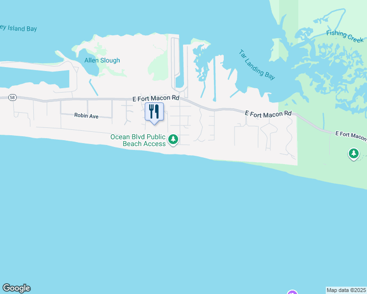 map of restaurants, bars, coffee shops, grocery stores, and more near 200 Ocean Boulevard in Atlantic Beach