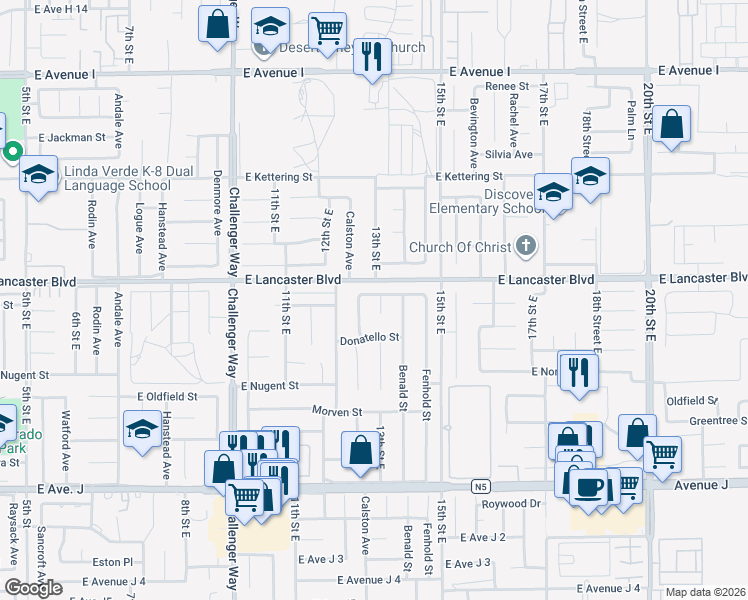 map of restaurants, bars, coffee shops, grocery stores, and more near 1233 East Lingard Street in Lancaster