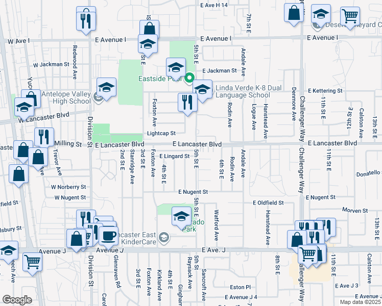 map of restaurants, bars, coffee shops, grocery stores, and more near 467 East Lingard Street in Lancaster