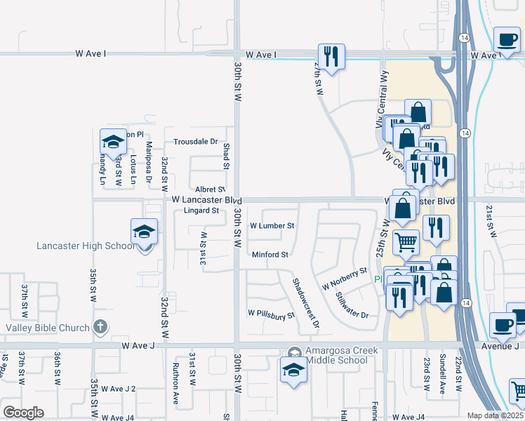 map of restaurants, bars, coffee shops, grocery stores, and more near 3048 West Lingard Street in Lancaster