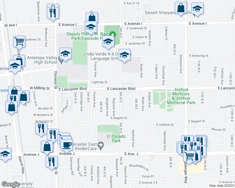 map of restaurants, bars, coffee shops, grocery stores, and more near 467 East Lingard Street in Lancaster