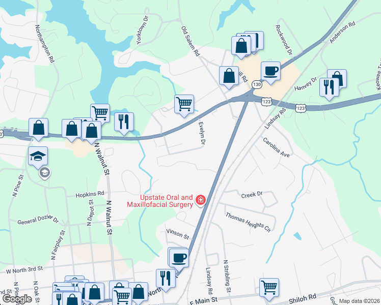 map of restaurants, bars, coffee shops, grocery stores, and more near 709 Evelyn Drive in Seneca